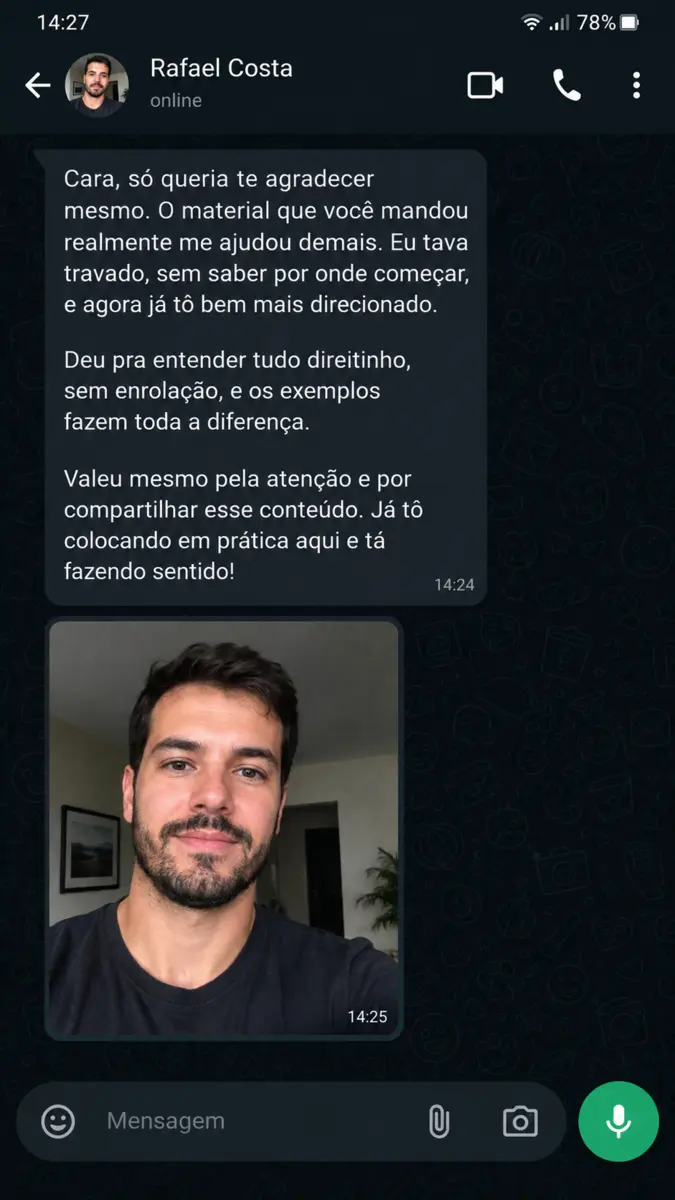 Mensagem de participante sobre a direção encontrada no material