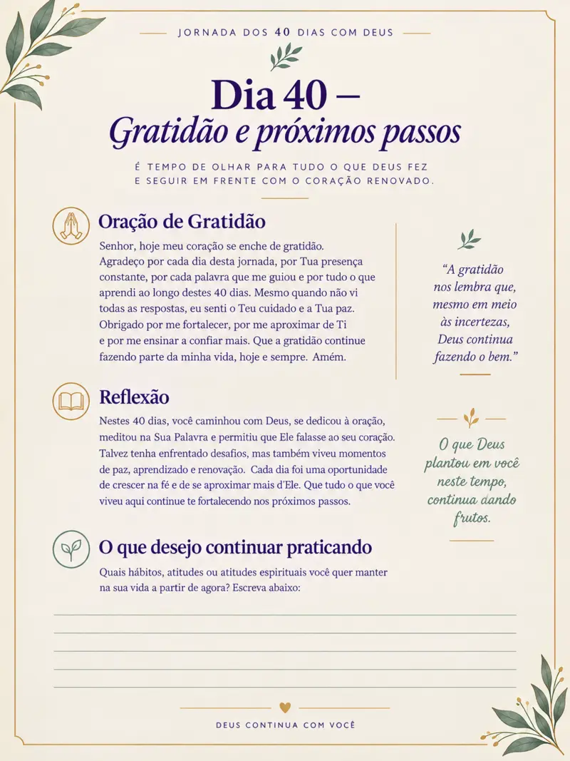 Dia 40 da Jornada: Gratidão e próximos passos